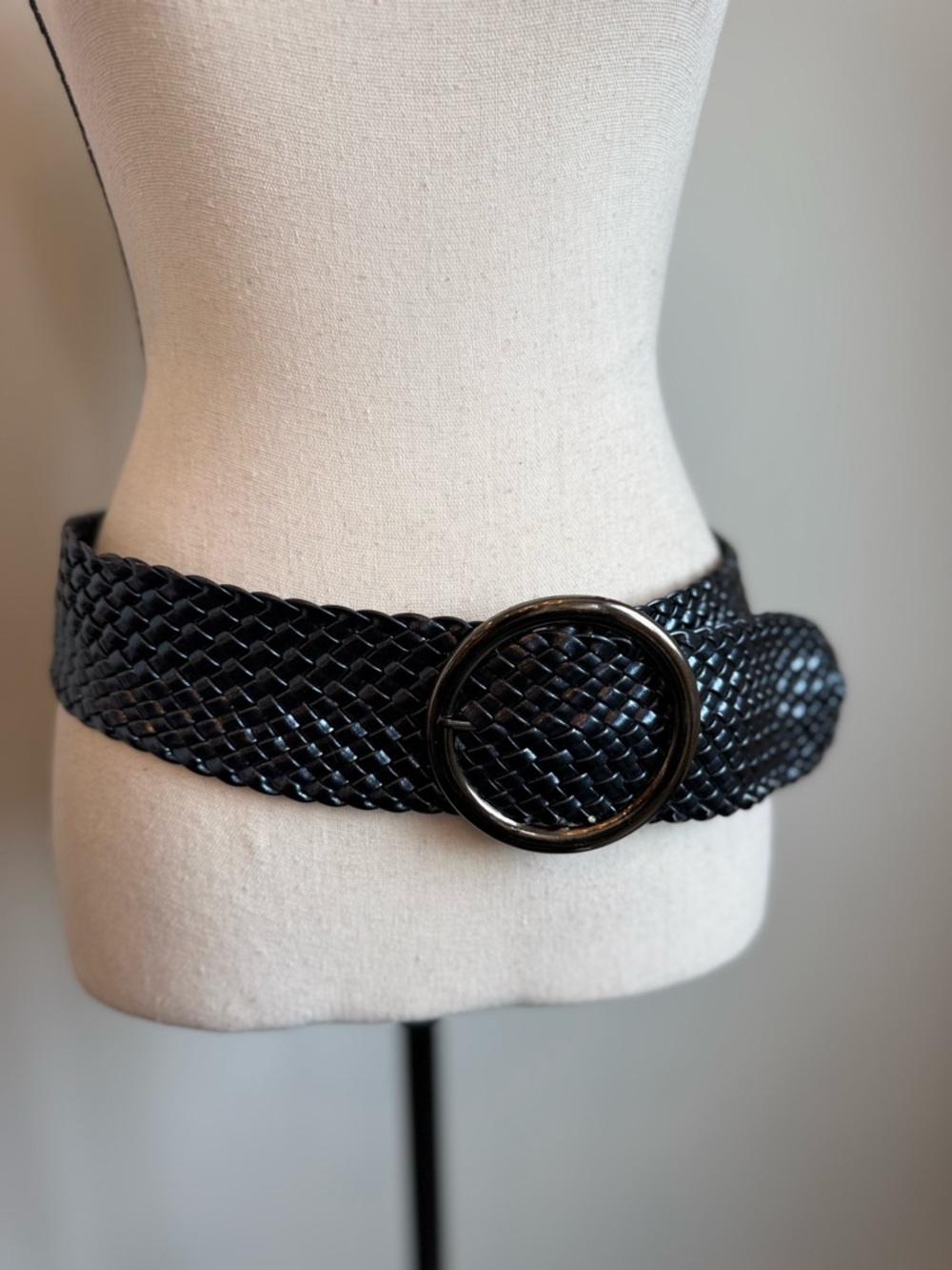 Metallic Blue Woven Belt Wide Braided Belt Oversized Ring Buckle Boho Statement